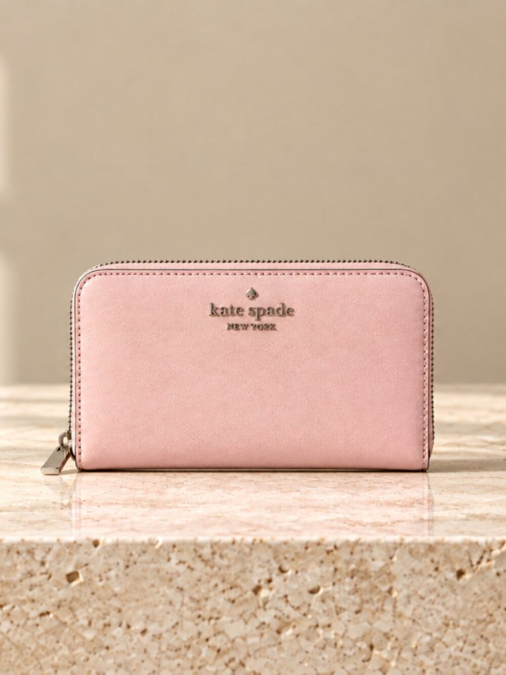 Kate Spade Pink Saffiano Leather Zip Around Wallet Organizer NWT